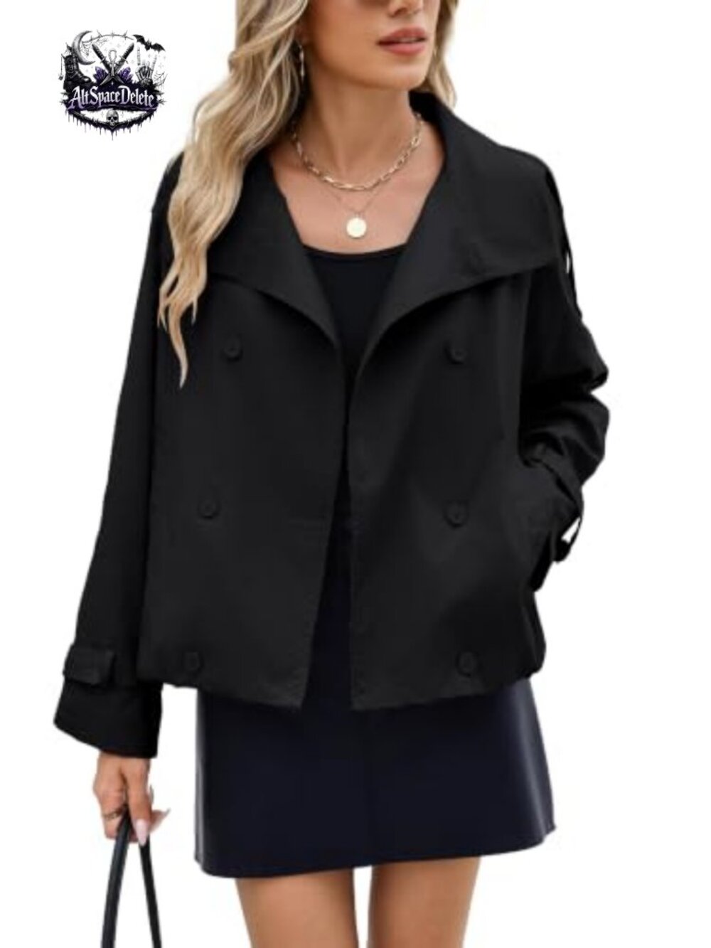 Womens Cropped Trench Coat Double Breasted Zip Jacket